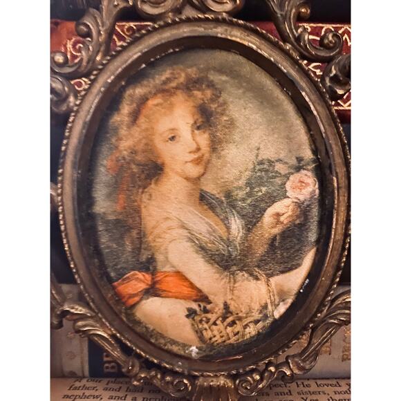 Vintage frame with printed silk portrait 18th century style - Picture 3 of 4